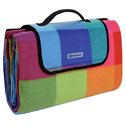 SONGMICS Picknickdecke,195 x 150 cm, groß, Campingdecke, für Park, Garten, Strand, wasserdicht, maschinenwaschbar, faltbar, bunte Quadrate GCM61C von SONGMICS