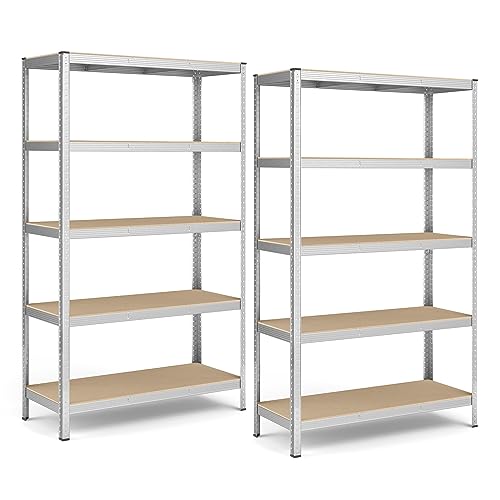 SONGMICS 2 Stück 5 Ebenen Lagerregal Bolzenlose Montage 750 kg Tragkraft 60 x 120 x 200 cm Silber GLR060E02 von SONGMICS