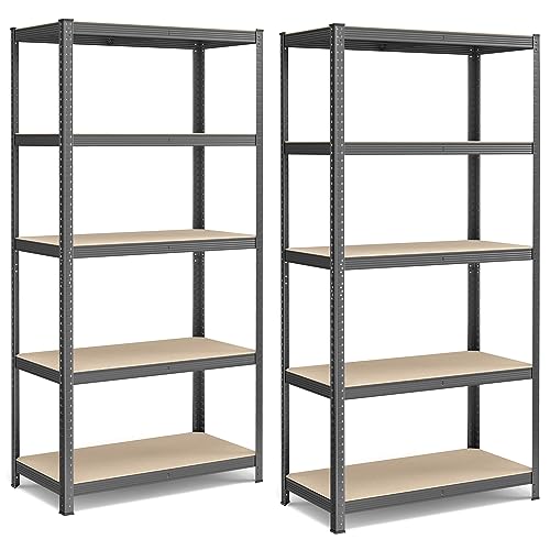 SONGMICS 2 Stück Lagerregal mit 5 Ebenen, 50 x 100 x 200 cm, Kapazität 600 kg, verstellbare Bretter, Industriestil, für Küche, Wohnzimmer, Nebelgrau, GLR050G02 von SONGMICS
