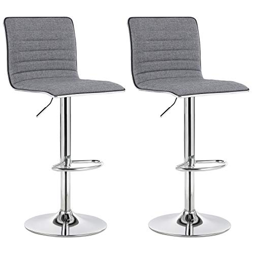 SONGMICS 2er-Set Barhocker mit Rückenlehne höhenverstellbar RauchGrau Leinen Grau, LJB15G von SONGMICS