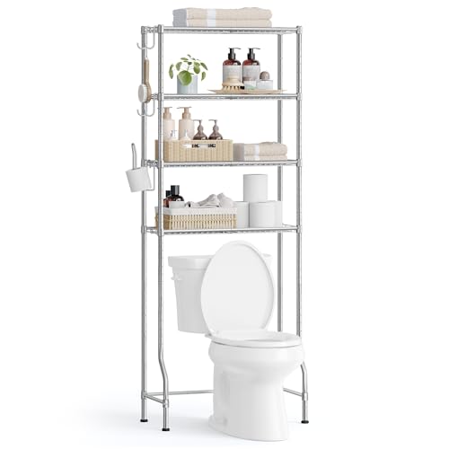 SONGMICS 4-stöckiges Toilettenregal, Badezimmerregal, Waschmaschinenregal, verstellbare Ablagen, mit Haken, Toilettenpapierhalter, platzsparend, 30 x 63 x 176 cm, Taubengrau BTS013G01 SONGMICS 4-stöckiges Toilettenregal, Badezimmerregal, Waschmaschinenregal, verstellbare Ablagen, mit Haken, Toilettenpapierhalter, platzsparend, 30 x 63 x 176 cm, Taubengrau BTS013G01 von SONGMICS