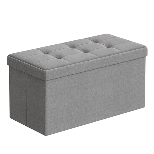 SONGMICS Sitzhocker mit Stauraum, klappbare Sitzbank, 38 x 76 x 38 cm Fußbank, Aufbewahrungsbox, bis 300 kg belastbar, für Wohnzimmer Schlafzimmer Flur, Aschgrau LSF47G von SONGMICS