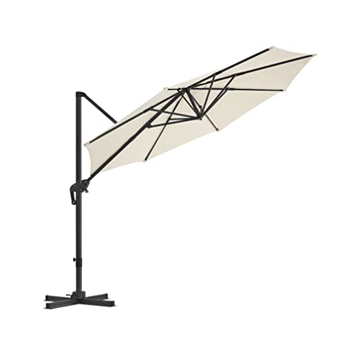 SONGMICS Ampelschirm, Sonnenschirm Ø 300 cm, UV-Schutz bis UPF 50+, um 360° drehbar, Balkonschirm, Neigungswinkel verstellbar, mit Kurbel zum Öffnen und Schließen, mit Ständer, beige GPU35BR von SONGMICS