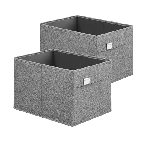 SONGMICS Aufbewahrungsbox, 2er Set, Waschbar Ordnungsboxen, 40 x 30 x 25 cm, 2 Griffe, faltbar, Oxford-Gewebe und Leinenimitat, pflegeleicht, Metall-Etikettenhalter, taubengrau ROB240G02 von SONGMICS