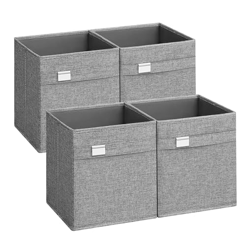 SONGMICS Aufbewahrungsbox, 4er Set, Waschbar Ordnungsboxen, 26 x 26 x 28 cm, 2 Griffe, faltbar, Oxford-Gewebe, Leinenimitat, pflegeleicht, Metall-Etikettenhalter, für Würfelregal, taubengrau ROB226G04 von SONGMICS