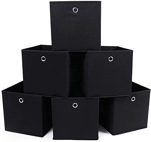 SONGMICS Aufbewahrungsbox, 6 Stück, Faltbox, faltbarer Organizer, mit Fingerloch, 30 x 30 x 30 cm, Vliesstoff, schwarz RFB02H-3 von SONGMICS