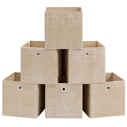 SONGMICS Aufbewahrungsbox, 6er Set, Ordnungsboxen aus Vliesstoff mit Griff, Boxen Aufbewahrung, 30 x 30 x 30 cm, Organizer Box, für Würfelregal, Faltbox, Kleideraufbewahrung, sandbeige RFB006K03 von SONGMICS