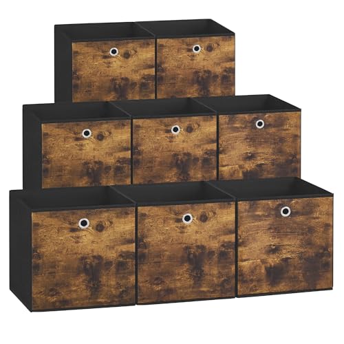 SONGMICS Aufbewahrungsbox, 8er Set, Ordnungsboxen, Faltbox, 33 x 33 x 33 cm, Stoffbox, für Würfelregal, Organizer für Kleidung, für Schlafzimmer Wohnzimmer, vintagebraun-schwarz RFB833B01 von SONGMICS