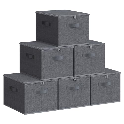 SONGMICS Aufbewahrungsbox mit Deckel, 6er Set, faltbare Stoffbox mit Griffen, Aufbewahrung für Kleidung, 40 x 30 x 25 cm, Vliesstoff, schiefergrau RZB003G02 von SONGMICS