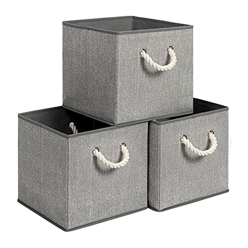 SONGMICS Aufbewahrungsboxen, 3er Set, Stoffboxen ohne Deckel, mit Griffen, 30 x 30 x 30 cm, Leinenoptik, grau RFB016G01 SONGMICS Aufbewahrungsboxen, 3er Set, Stoffboxen ohne Deckel, mit Griffen, 30 x 30 x 30 cm, Leinenoptik, grau RFB016G01 von SONGMICS
