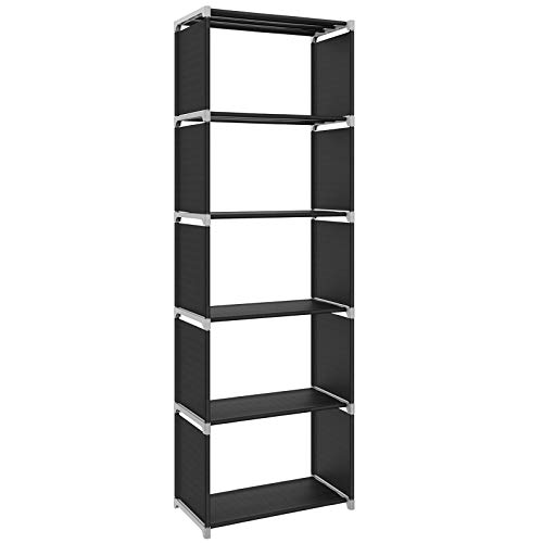 SONGMICS Aufbewahrungsregal, BÜcherregal mit 5 Ebenen, Organizer fÜr Kleidung, jede Ablage mit bis zu 5 kg belastbar, 50 x 30 x 180 cm, fÜr Wohnzimmer, Schlafzimmer, Ankleidezimmer, schwarz LSN15H von SONGMICS