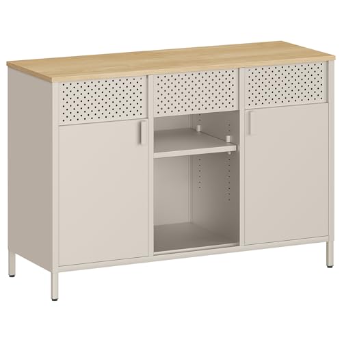 SONGMICS Aufbewahrungsschrank, Metallschrank, Schrank mit Doppeltür, Sideboard, Magnetverschluss, verstellbare Einlegeböden, Stahlgestell, sandbeige-natureichenfarben LSC204LF01 SONGMICS Aufbewahrungsschrank, Metallschrank, Schrank mit Doppeltür, Sideboard, Magnetverschluss, verstellbare Einlegeböden, Stahlgestell, sandbeige-natureichenfarben LSC204LF01 von SONGMICS