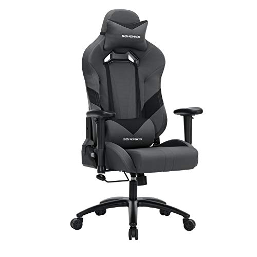Songmics Bürostuhl Gaming Stuhl Chefsessel ergonomisch mit Verstellbare Armlehnen, Kopfkissen Lendenkissen 66 x 72 x 124-132 cm Grau-Schwarz RCG13G von Songmics