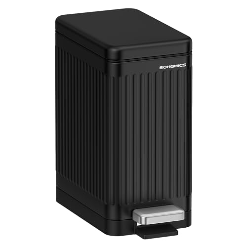 SONGMICS Badezimmer-Mülleimer, 10 l, Mülleimer mit Deckel, schmal für kleine Räume, Edelstahl-Mülleimer, Soft-Close, schwarz ULTB562B01 SONGMICS Badezimmer-Mülleimer, 10 l, Mülleimer mit Deckel, schmal für kleine Räume, Edelstahl-Mülleimer, Soft-Close, schwarz ULTB562B01 von SONGMICS