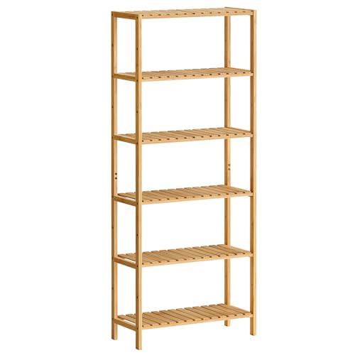SONGMICS Badezimmerregal, Badregal, Küchenregal, Schuhregal mit 6 Ebenen, Standregal aus Bambus, 26 x 60 x 160,9 cm, für Bad, Wohnzimmer, Flur, Küche, naturbeige BCB036Y01 von SONGMICS