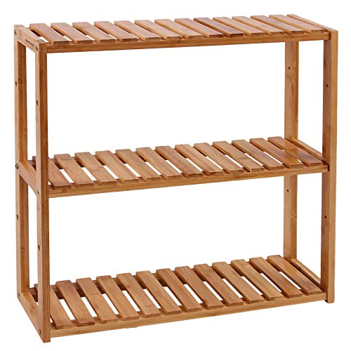 SONGMICS Badregal, Badezimmerregal, Bambus-Regal, Pflanzenregal mit 3 verstellbaren Ablagen, Wandmontage, freistehend, für Wohnzimmer, Flur, Küche, 60 x 15 x 54 cm, naturfarben BCB13Y von SONGMICS