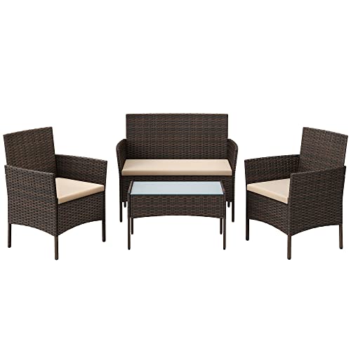 SONGMICS Balkonmöbel, Gartenmöbel-Set, aus PE-Polyrattan, Lounge-Set, Terrassenmöbel, Outdoor, für Terrasse, Balkon, Garten, braun-Taupe GGF004K05 von SONGMICS