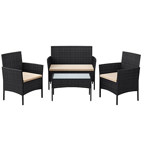 SONGMICS Balkonmöbel, Gartenmöbel-Set, aus PE-Polyrattan, Lounge-Set, Terrassenmöbel, Outdoor, für Terrasse, Balkon, Garten, schwarz-Taupe GGF004B05 von SONGMICS