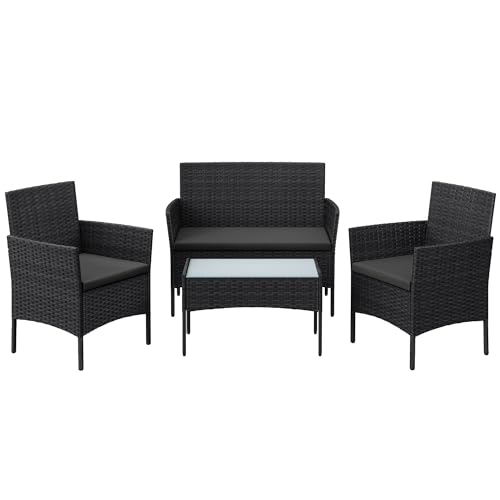 SONGMICS Balkonmöbel, Gartenmöbel-Set, aus PE-Polyrattan, Lounge-Set, Terrassenmöbel, Outdoor, für Terrasse, Balkon, Garten, schwarz-grau GGF004B06 von SONGMICS