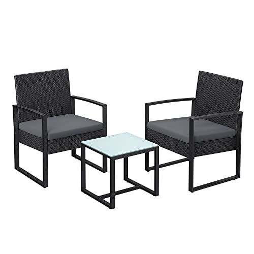 SONGMICS Balkonmöbel, Gartenmöbel-Set, aus PE-Polyrattan, Lounge-Set, Tisch und 2 Stühle, Terrassenmöbel, einfache Montage, Outdoor, für Terrasse, Balkon, Garten, schwarz-grau GGF010G05 von SONGMICS