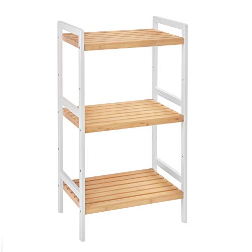 SONGMICS Bambusregal, Küchenregal, Badregal, Bücherregal, Standregal mit 3 Ablagen, 31,5 x 45 x 80 cm, für Bad, Küche, Wohnzimmer, Schlafzimmer, Balkon, naturfarben-weiß BCB73Y von SONGMICS