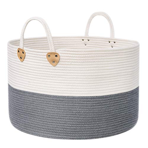 SONGMICS Baumwollseilkorb, Griffen, Wäschekorb aus Baumwolle, 100 L, für Spielzeug, Kleidung, Decken, Grau-Beige, 55 x 55 x 35 cm, LCB401G01 SONGMICS Baumwollseilkorb, Griffen, Wäschekorb aus Baumwolle, 100 L, für Spielzeug, Kleidung, Decken, Grau-Beige, 55 x 55 x 35 cm, LCB401G01 von SONGMICS