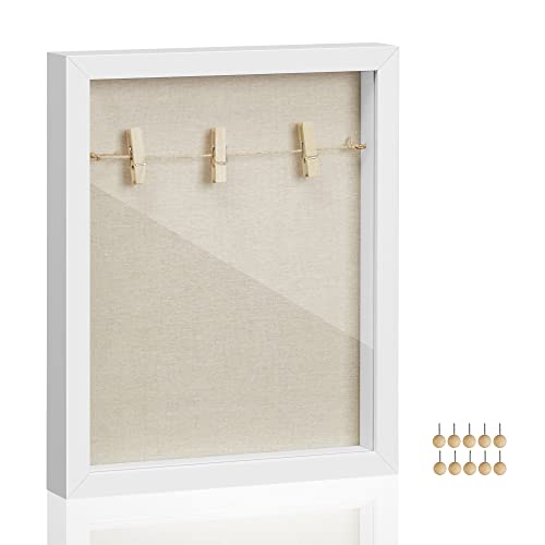 SONGMICS 3D Bilderrahmen zum Befüllen, Fotorahmen mit Schnur, Klammern, Stecknadeln, DIY, Schaumstoffplatte mit Leinenoberfläche, Glas, MDF, 22,5 x 4 x 27,5 cm, Geschenkidee, weiß RPF007W01 von SONGMICS