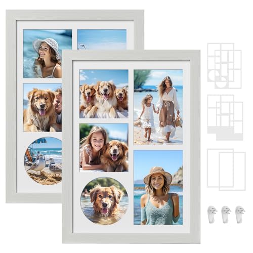 SONGMICS Bilderrahmen, 6 Passepartouts, 2er Set Fotorahmen für mehere Bilder, Collage für Fotos in 10,2 x 15,2 cm oder 10,2 x 10,2 cm, spurenlose Wandhaken, 36,5 x 26 cm, vintageweiß RPF024W02 SONGMICS Bilderrahmen, 6 Passepartouts, 2er Set Fotorahmen für mehere Bilder, Collage für Fotos in 10,2 x 15,2 cm oder 10,2 x 10,2 cm, spurenlose Wandhaken, 36,5 x 26 cm, vintageweiß RPF024W02 von SONGMICS