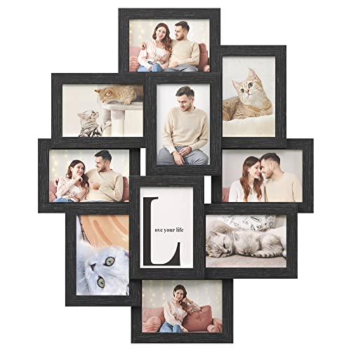 SONGMICS Bilderrahmen-Collage, Fotorahmen Familie, für 10 Fotos je 10 x 15 cm (4 x 6 Zoll), aus MDF-Platten, Montage erforderlich, schwarz RPF20BK von SONGMICS