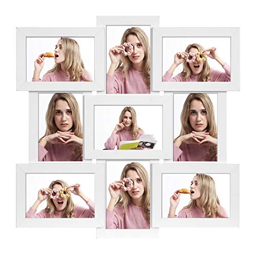 SONGMICS Bilderrahmen-Collage für 9 Fotos in 10 x 15 cm (4 x 6 Zoll), Bilderrahmen-Set, Fotorahmen, Fotocollage, Glasscheibe, Montage erforderlich, zum Aufhängen, Familienfotos, MDF, weiß RPF029W01 von SONGMICS