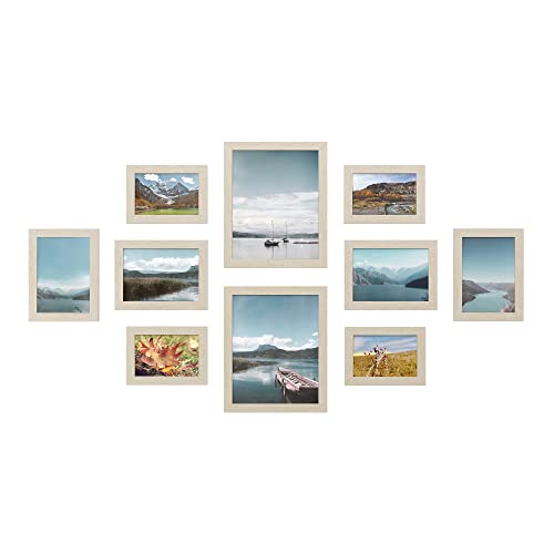 SONGMICS Bilderrahmen 10er Set, für 2 Fotos in 20 x 25 cm, 4 Fotos in 13 x 18 cm, 4 Fotos in 10 x 15 cm, Kunststoffscheibe, MDF, naturbeige RPF310N02 von SONGMICS