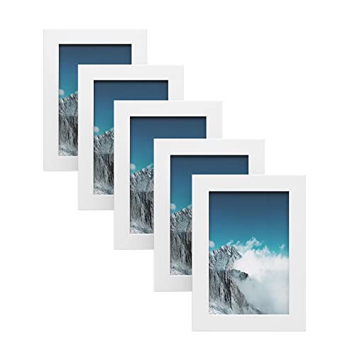 SONGMICS Bilderrahmen Set im 5er-Set, 10 x 15 cm, Fotorahmen mit Glasscheibe, Weihnachten, Rahmen Weiß RPF35WT von SONGMICS