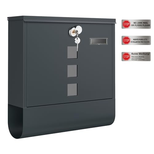 SONGMICS XXL Briefkasten, Postkasten, Schloss mit Kupfer-Schließzylinder und drehbarer Abdeckung, Sichtfenster, Namensschild, Zeitungsfach, einfache Montage, 11 x 37 x 37 cm, anthrazit GMB120G01 SONGMICS XXL Briefkasten, Postkasten, Schloss mit Kupfer-Schließzylinder und drehbarer Abdeckung, Sichtfenster, Namensschild, Zeitungsfach, einfache Montage, 11 x 37 x 37 cm, anthrazit GMB120G01 von SONGMICS