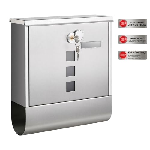 SONGMICS XXL Briefkasten, Edelstahl mit Zeitungsfach, Schloss mit Kupfer-Schließzylinder und drehbarer Abdeckung, Sichtfenster, Namensschild, einfache Montage, 11 x 37 x 37 cm, silbern GMB120E01 SONGMICS XXL Briefkasten, Edelstahl mit Zeitungsfach, Schloss mit Kupfer-Schließzylinder und drehbarer Abdeckung, Sichtfenster, Namensschild, einfache Montage, 11 x 37 x 37 cm, silbern GMB120E01 von SONGMICS