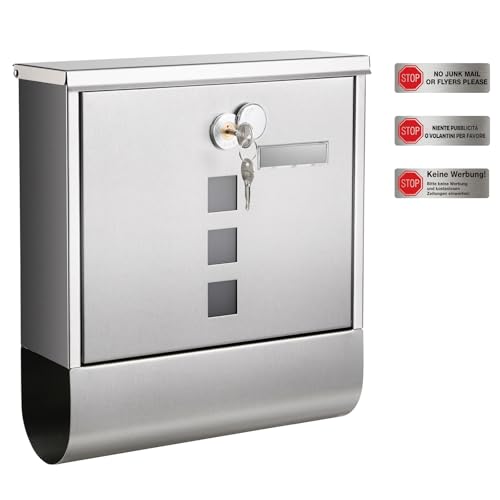 SONGMICS Briefkasten, Postkasten, Schloss mit Kupfer-Schließzylinder und drehbarer Abdeckung, Sichtfenster, Namensschild, Zeitungsfach, einfache Montage, 10 x 30,8 x 33,8 cm, silbern GMB020S02 SONGMICS Briefkasten, Postkasten, Schloss mit Kupfer-Schließzylinder und drehbarer Abdeckung, Sichtfenster, Namensschild, Zeitungsfach, einfache Montage, 10 x 30,8 x 33,8 cm, silbern GMB020S02 von SONGMICS