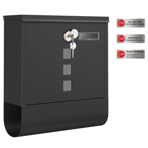 SONGMICS Briefkasten, Postkasten, Schloss mit Kupfer-Schließzylinder und drehbarer Abdeckung, Sichtfenster, Namensschild, Zeitungsfach, einfache Montage, 10 x 30,8 x 33,8 cm, schwarz GMB020B02 SONGMICS Briefkasten, Postkasten, Schloss mit Kupfer-Schließzylinder und drehbarer Abdeckung, Sichtfenster, Namensschild, Zeitungsfach, einfache Montage, 10 x 30,8 x 33,8 cm, schwarz GMB020B02 von SONGMICS