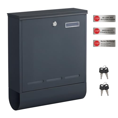 SONGMICS Briefkasten mit Zeitungsfach und Namensschild, Postkasten mit 4 Schlüsseln, Keine Werbung Aufkleber, leichte Montage, anthrazit GMB060G01V1 SONGMICS Briefkasten mit Zeitungsfach und Namensschild, Postkasten mit 4 Schlüsseln, Keine Werbung Aufkleber, leichte Montage, anthrazit GMB060G01V1 von SONGMICS