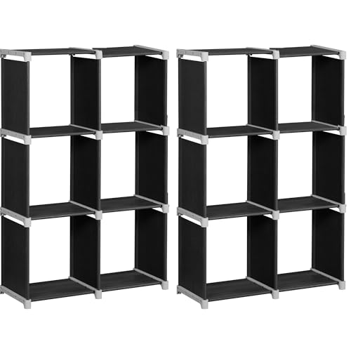 SONGMICS Bücherregal, 6-Würfel-Regal, 2er Set DIY Stufenregal, Treppenregal, Organizer fürs Wohnzimmer, Aufbewahrungsregal fürs Schlafzimmer, Badezimmer, für Spielzeug, schwarz LSN063H02 von SONGMICS