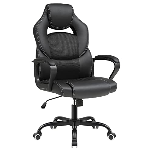 SONGMICS Bürostuhl, Gaming Stuhl, ergonomisch, Wippfunktion, Schreibtischstuhl, Drehstuhl, höhenverstellbar, für langes Sitzen, atmungsaktiv, schwarz OBG025B01 von SONGMICS