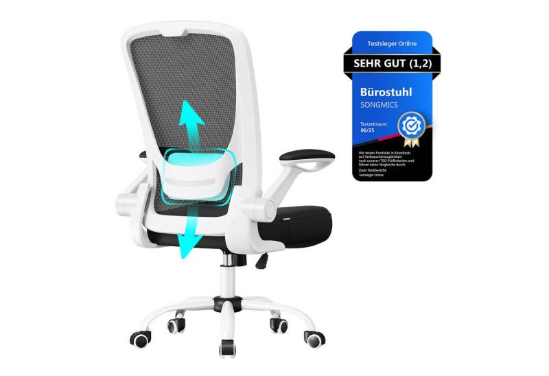 SONGMICS Bürostuhl, ergonomisch, Drehstuhl mit Mesh, Wippfunktion, klappbare Armlehnen von SONGMICS