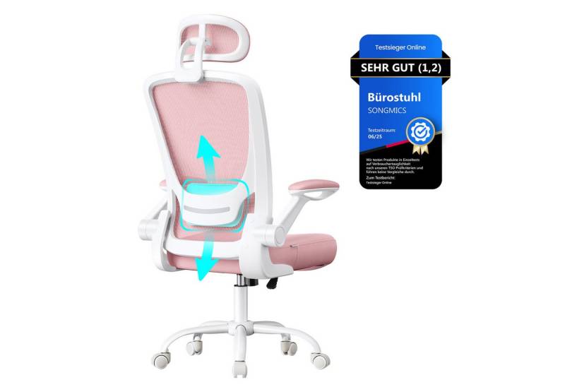 SONGMICS Bürostuhl, ergonomisch, Drehstuhl mit Mesh, Wippfunktion, klappbare Armlehnen von SONGMICS