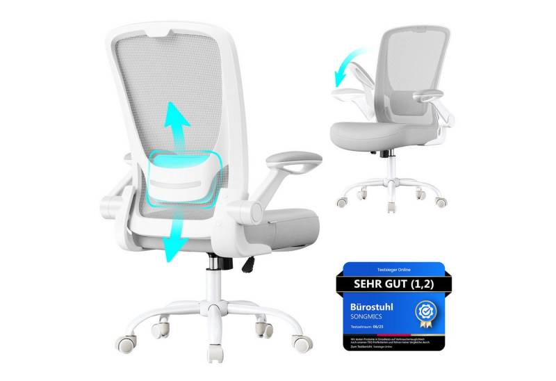 SONGMICS Bürostuhl, ergonomisch, Drehstuhl mit Mesh, Wippfunktion, klappbare Armlehnen von SONGMICS