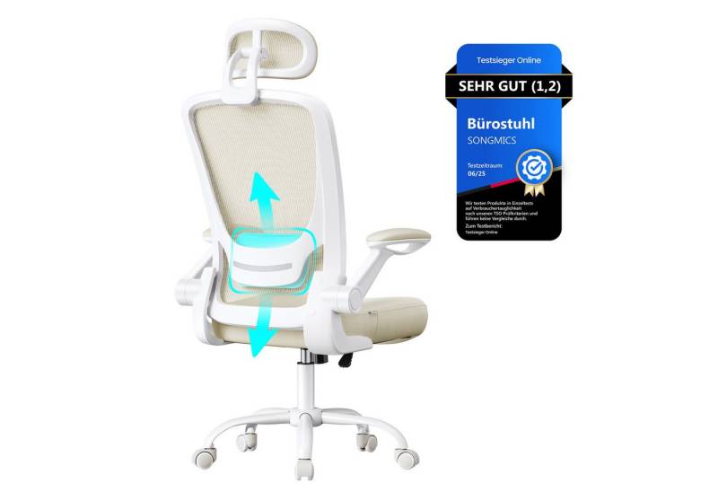 SONGMICS Bürostuhl, ergonomisch, Drehstuhl mit Mesh, Wippfunktion, klappbare Armlehnen von SONGMICS