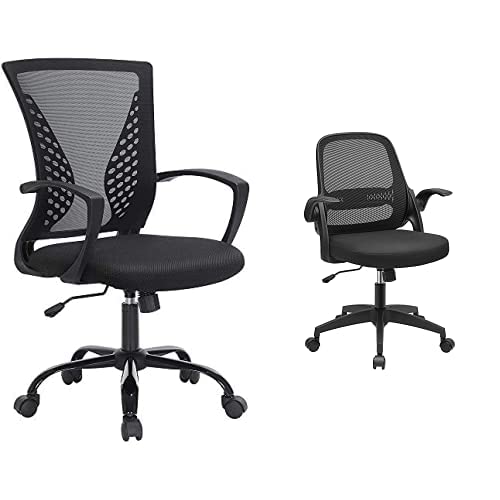 ‎SONGMICS Bürostuhl, Schreibtischstuhl mit Netzbespannung, höhenverstellbarer Computerstuhl OBN22BK Schreibtischstuhl, ergonomischer Drehstuhl, klappbare Armlehnen, Wippfunktion OBN035B01 von ‎SONGMICS