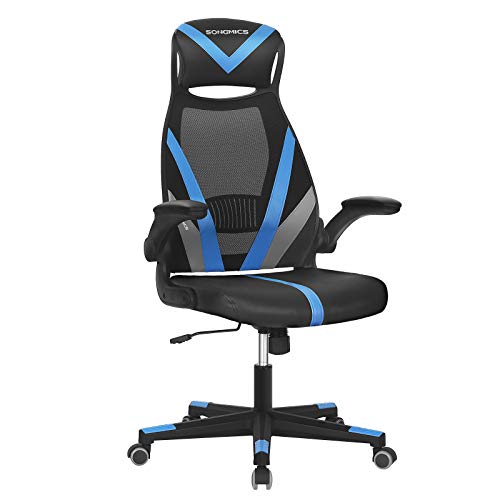 SONGMICS Bürostuhl, Stuhl mit Netzbespannung, höhenverstellbar, mit Kopfstütze und Armlehne, um 360° drehbar, mit Wippfunktion, bis 130 kg belastbar, ergonomisch, schwarz-blau-dunkelgrau OBN086B01 SONGMICS Bürostuhl, Stuhl mit Netzbespannung, höhenverstellbar, mit Kopfstütze und Armlehne, um 360° drehbar, mit Wippfunktion, bis 130 kg belastbar, ergonomisch, schwarz-blau-dunkelgrau OBN086B01 von SONGMICS