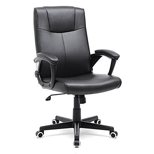 SONGMICS Bürostuhl aus PU, verschleißfest, höhenverstellbarer Drehstuhl mit ergonomischem Design, schwarz, OBG32B, 66 x 66 x 110 cm von SONGMICS