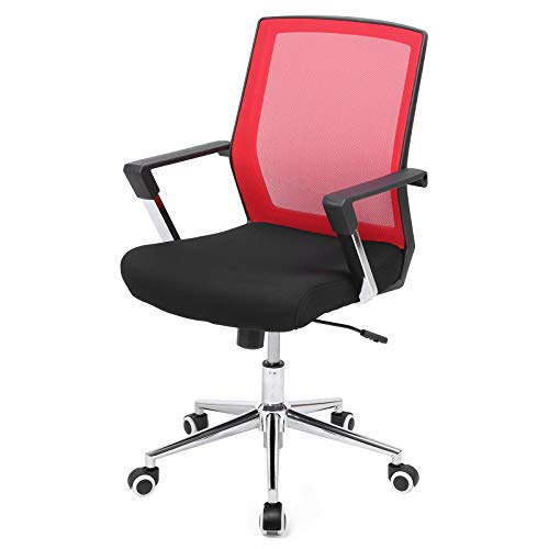 SONGMICS Bürostuhl mit Netzbezug, höhenverstellbarer Chefsessel, Schreibtischstuhl mit Wippfunktion, Drehstuhl mit gepolsterter Sitzfläche, Stahlgestell, verchromt, 120 kg, rot-schwarz, OBN83RD von SONGMICS