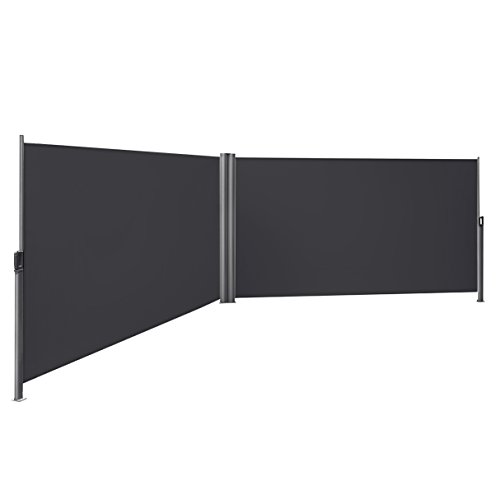 SONGMICS Doppelseitenmarkise, 1,6 x 6 m (H x L), ausziehbare Seitenmarkise, Sichtschutz, Sonnenschutz, Seitenrollo, für Balkon, Terrasse und Garten, anthrazit GSA320G von SONGMICS