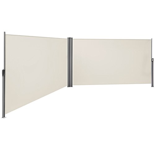 SONGMICS Doppelseitenmarkise, ausziehbar, 1,6 x 6 m (H x L), ausziehbare Seitenmarkise, Sichtschutz, Sonnenschutz, Seitenrollo, für Balkon, Terrasse und Garten, beige GSA320E von SONGMICS