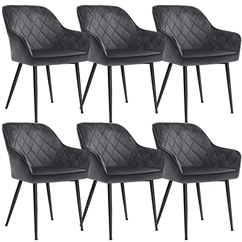 SONGMICS Esszimmerstühle, 6er Set, Sessel, Loungesessel, mit Armlehne, Bezug aus Samt, Metallbeine, bis 110 kg belastbar, für Esszimmer, Küche, Wohnzimmer, Schlafzimmer, grau LDC088G01-6 von SONGMICS